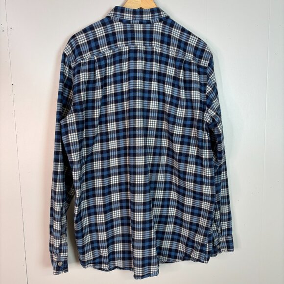 Eddie Bauer Shirt Large Tall LT Flannel Blue Plaid Cotton Button-Up Men's TL - Picture 4 of 8